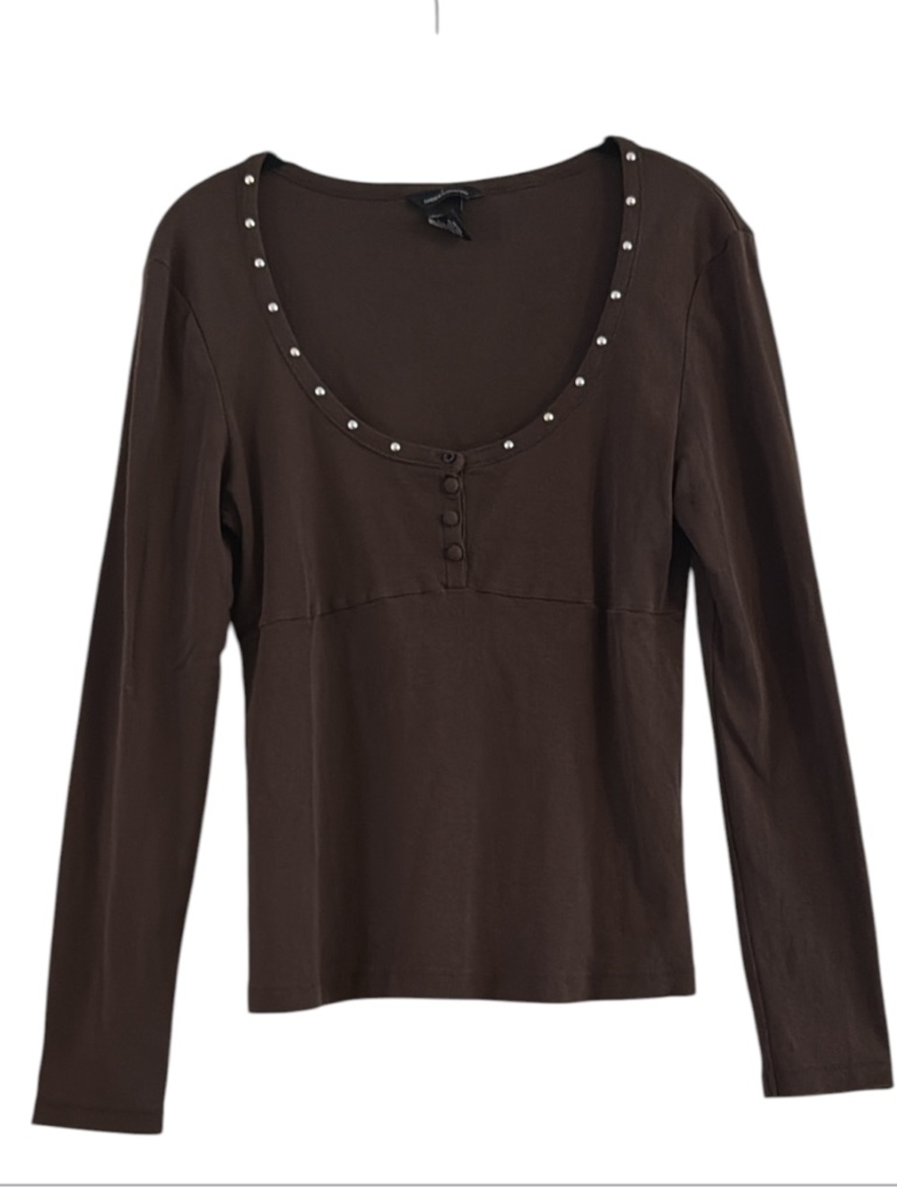 Vintage Moda International VS Brown Studded Henley Top L